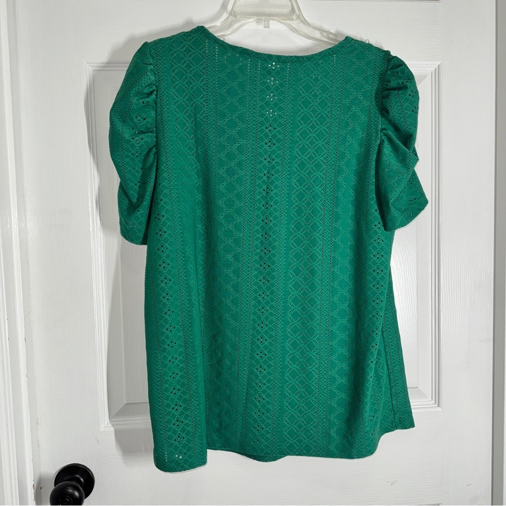 Dokotoo Elegant Green Square Neck Loose Fit Short Sleeve Blouse size L - Picture 9 of 9